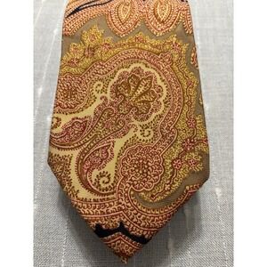 Unique Vintage Liberty Of London Silk Hand Blocked Tie Gold, Red, Navy USA Made